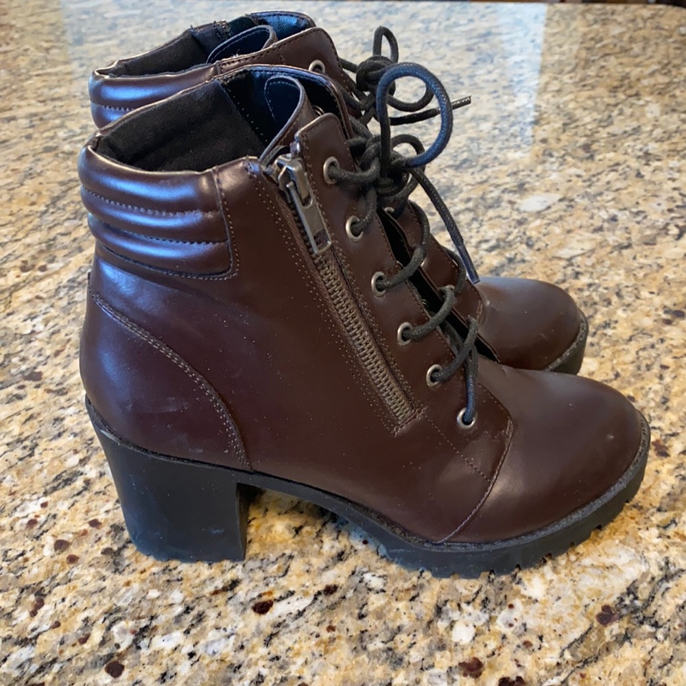 Dark Maroon Heeled Combat Boots from Forever 21 in size 6.5